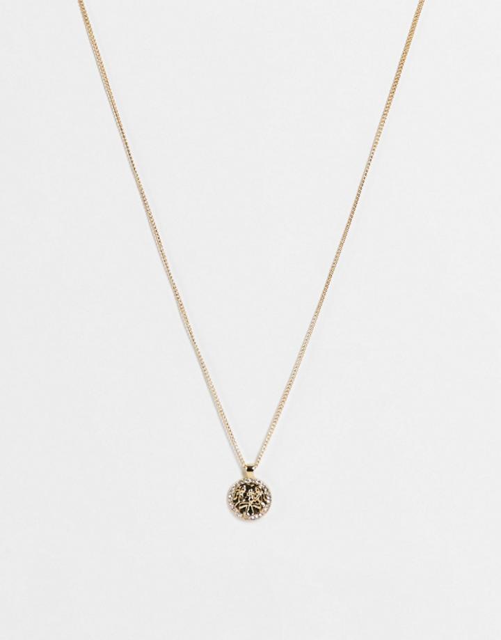 Topshop Gemini Crystal Pendant Necklace In Gold