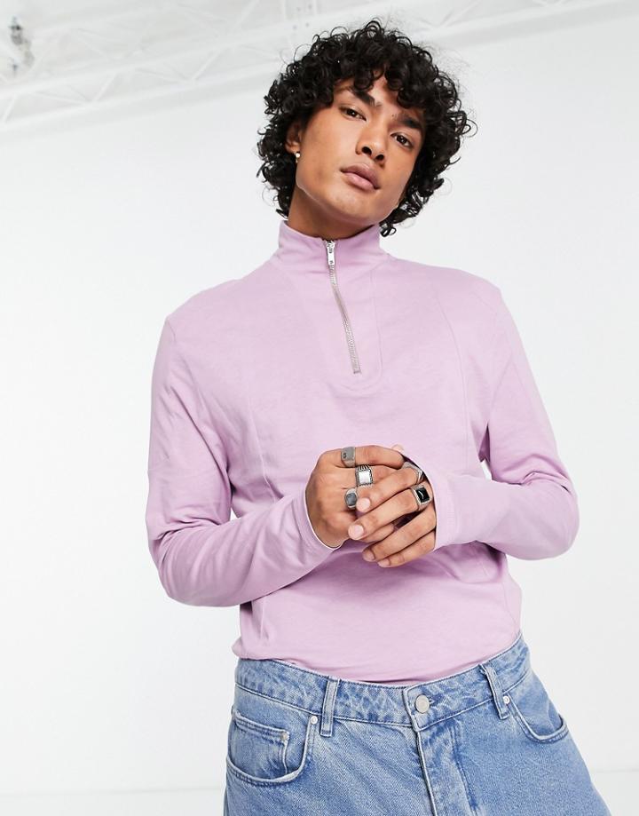 Asos Design Muscle Fit Long Sleeve T-shirt With Zip Turtle In Purple