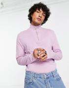 Asos Design Muscle Fit Long Sleeve T-shirt With Zip Turtle In Purple