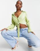 Ei8th Hour Plisse Tie Front Shirt In Green