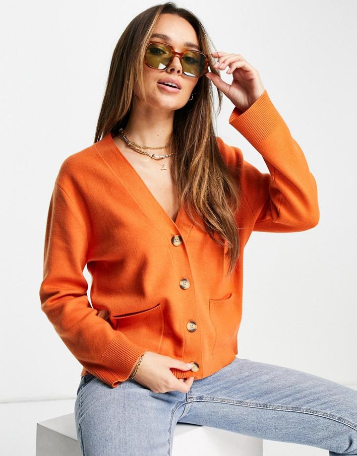 Asos Design Boxy Cardigan With Pockets In Orange