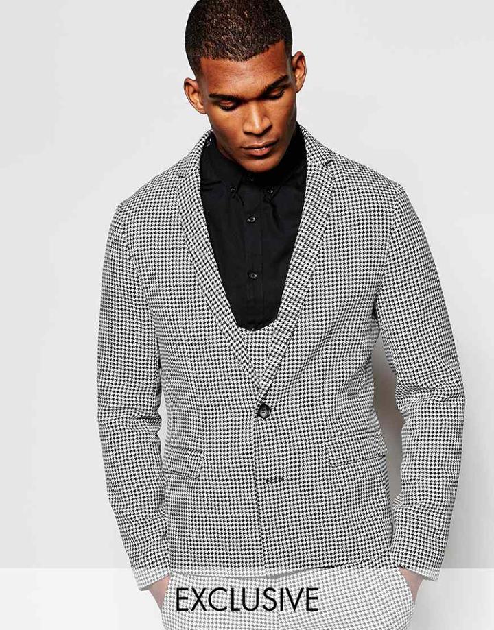 Reclaimed Vintage Skinny Suit Jacket In Houndstooth - Black