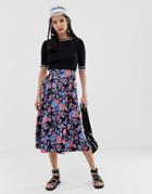 Monki Midi Skirt In Rose Print-multi
