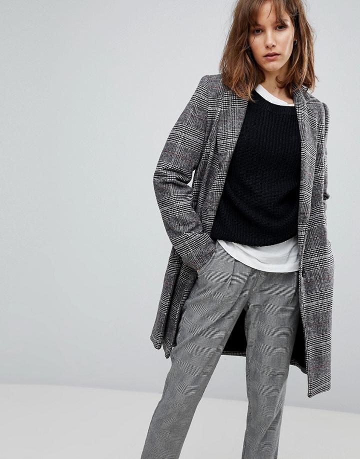 Stradivarius Check Tailored Coat - Gray