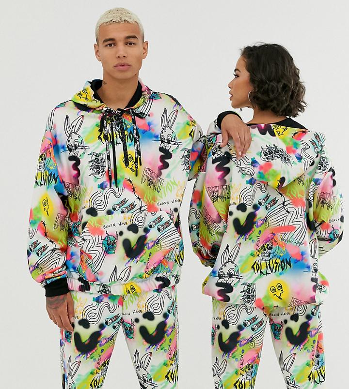 Collusion Unisex Graffiti Printed Hoodie With Zip - Multi