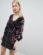 Lipsy Ruffle Blouse In Floral Print - Multi