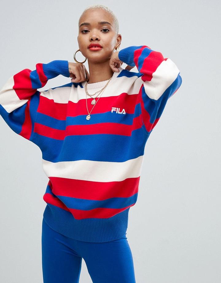 Fila Oversized Sweater With Chest Logo In Stripe Knit - Multi