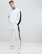 Asos Design Tracksuit Oversized Sweatshirt/skinny Joggers With Side Stripe In White Marl And Black - White