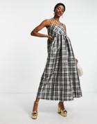 Dream Sister Jane Maxi Cami Smock Dress In Shiny Check-navy