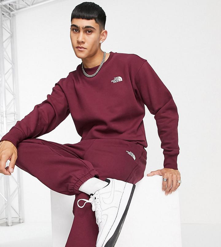 The North Face Oversized Essential Sweatpants In Burgundy Exclusive At Asos-red