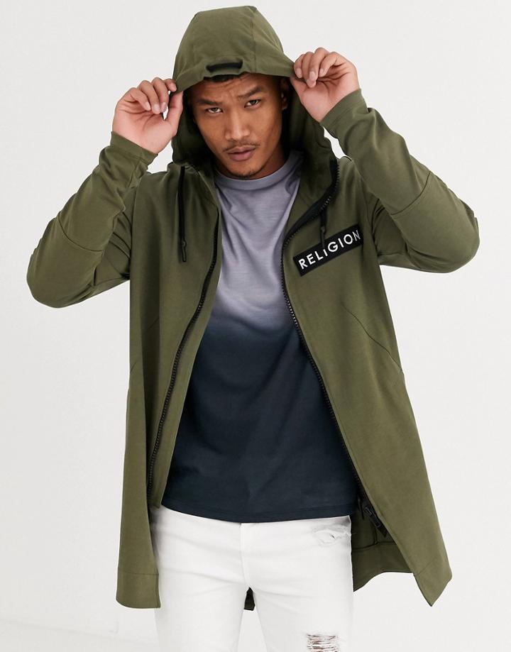 Religion Jersey Parka Jacket In Khaki-green