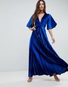 Asos Pleated Velvet Kimono Maxi Dress - Blue