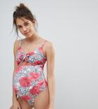 Asos Maternity Bunny Tie Mono Rose Lace Print Swimsuit - Multi