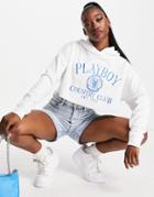Missguided Playboy Sports Coordinating Waffle Crop Hoodie In White