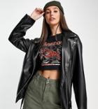 Asos Design Tall Longline Oversized Leather Look Biker Jacket In Black