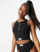 Missguided Msgd Crop Tank With Half Zip In Black