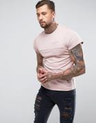 Religion Longline T-shirt With Pocket And Panel - Pink