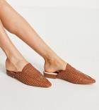 London Rebel Wide Fit Woven Mule Shoes In Tan-brown