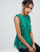 Ted Baker Omarri Mixed Lace Peplum Top - Green