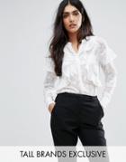 Y.a.s Tall Eli Long Sleeve Ruffle Trim Shirt - White