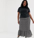 New Look Curve Maxi Skirt In Black Floral Pattern-multi