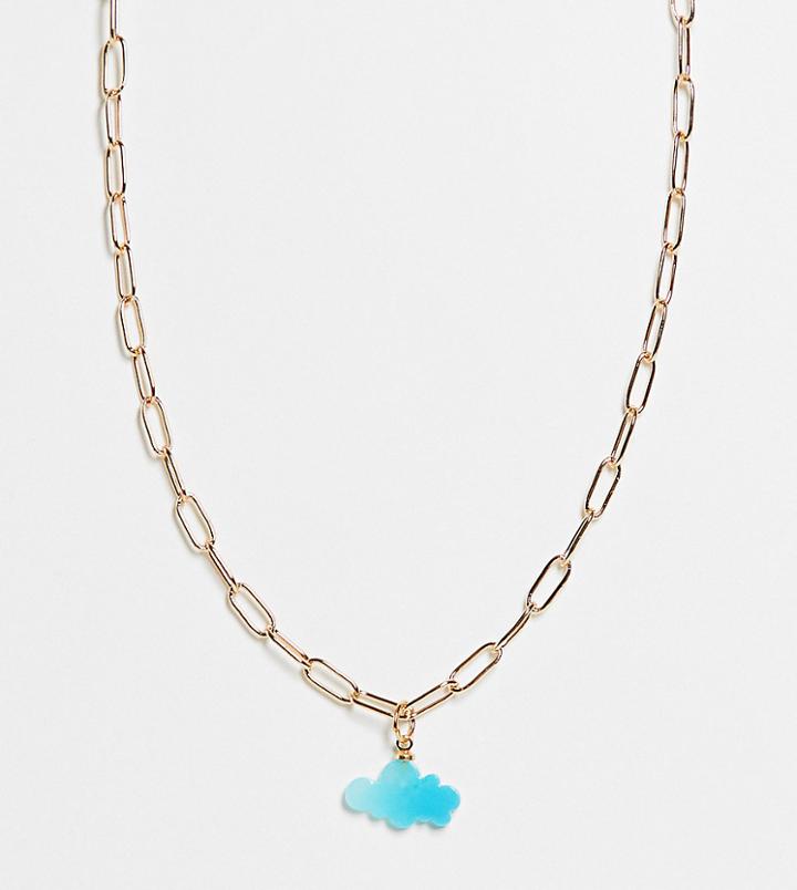 Asos Design Curve Necklace With Cloud Pendant In Gold Tone