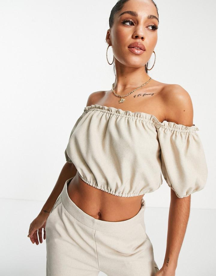 Na-kd X Jazmin Azizam Set Off Shoulder Sleeve Crop Top In Beige-neutral