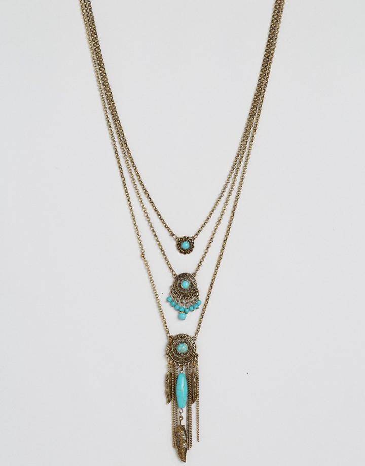 Ashiana Multi Layered Statement Necklace With Stone And Bead Detailing - Gold