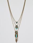 Ashiana Multi Layered Statement Necklace With Stone And Bead Detailing - Gold