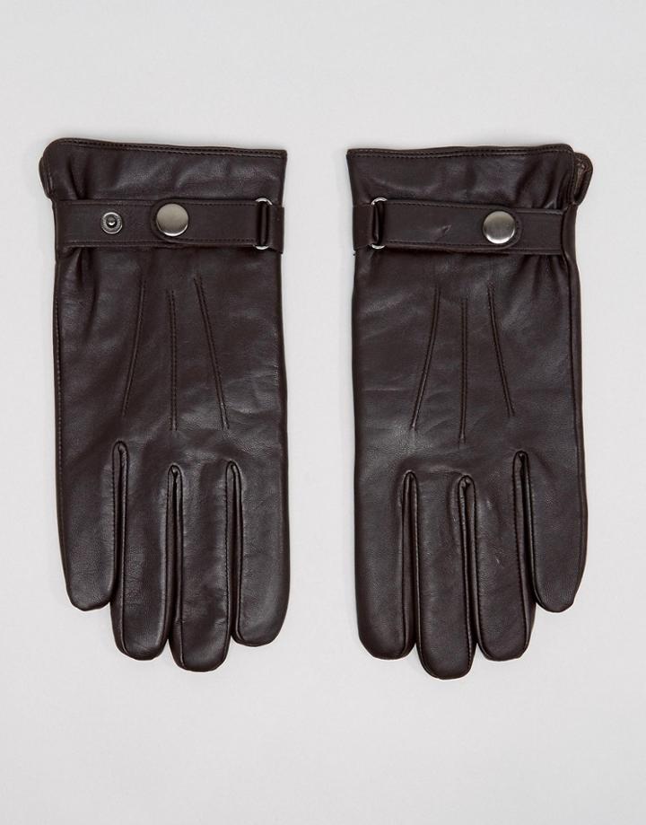 Peter Werth Classic Leather Gloves In Brown - Black