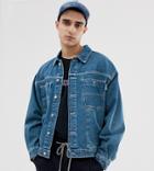 Crooked Tongues Denim Worker Jacket In Mid Wash Blue