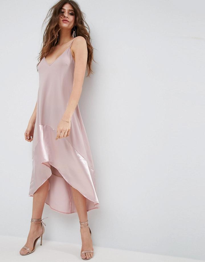 Asos Trapeze Cami With Satin Hem Midi Dress - Pink