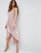 Asos Trapeze Cami With Satin Hem Midi Dress - Pink