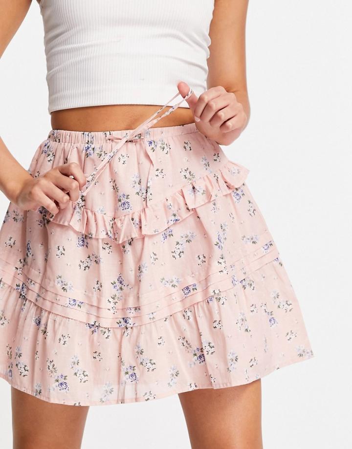 Asos Design Tiered Mini Skirt In Pink Ditsy Floral Print-multi