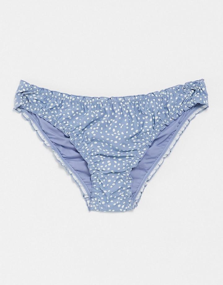 & Other Stories Recycled Dot Print Ruffle Hem Bikini Bottoms In Blue-blues