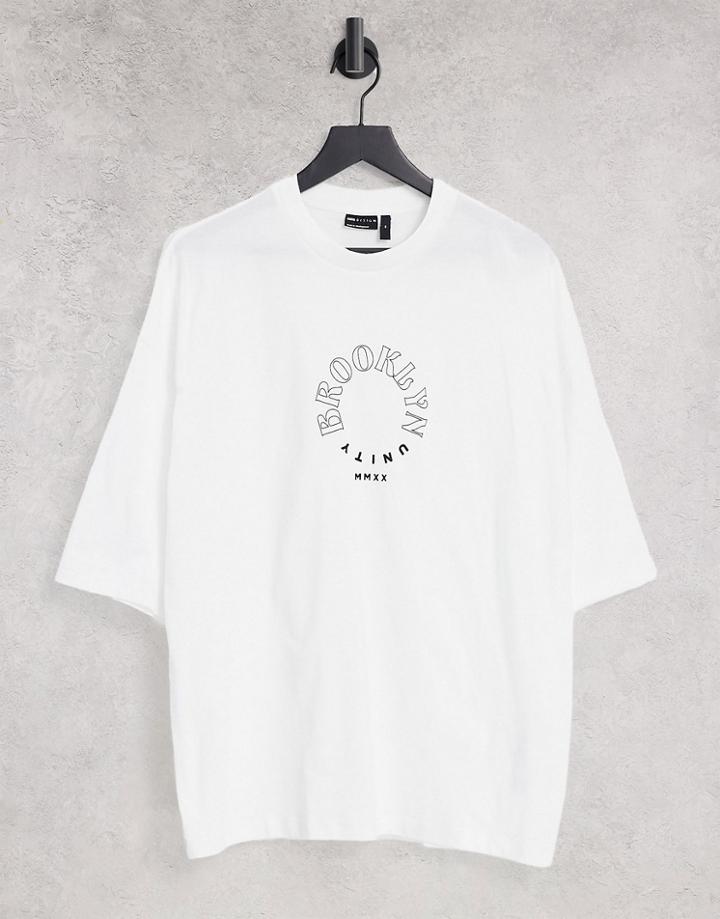 Asos Design Oversized T-shirt In White Organic Cotton With Circle Text Print