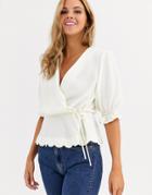 Miss Selfridge Wrap Blouse With Scallop Hem In Ivory