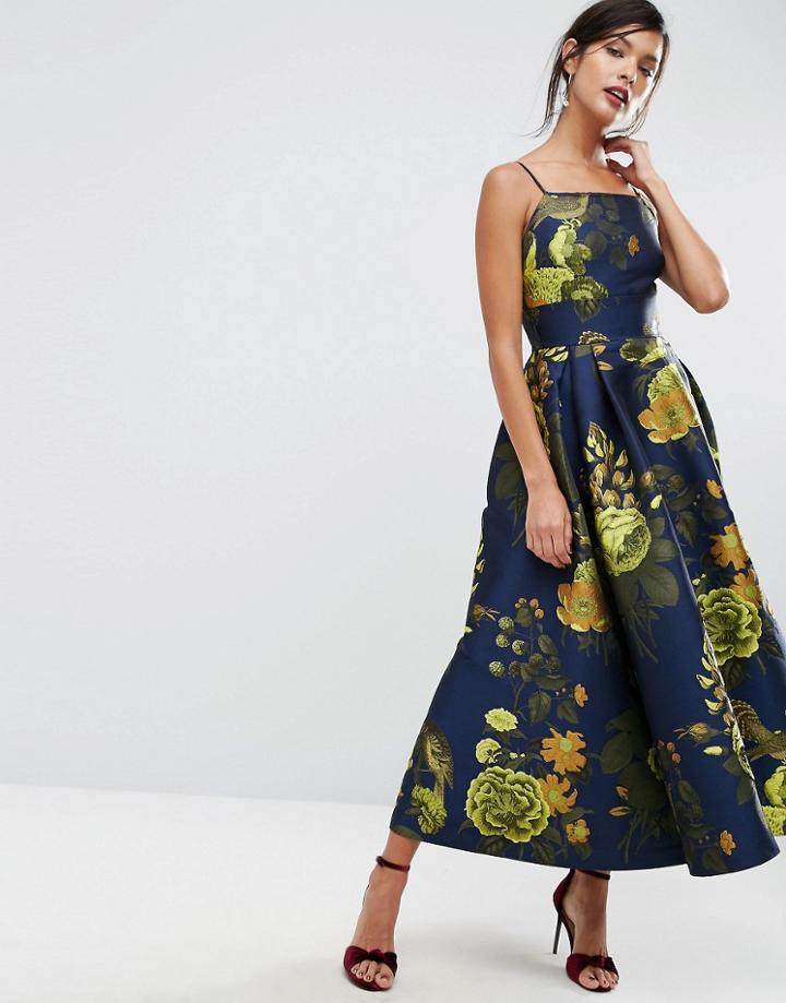 Asos Salon Premium Jacquard Extreme Maxi Dress - Multi