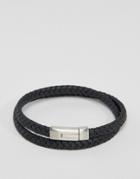 Emporio Armani Leather Wrap Logo Bracelet In Black - Black