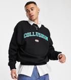 Collusion Sweatshirt With Varsity Print In Black-blue