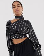 4th & Reckless Asymmetric Crop Top In Abstract Print - Multi