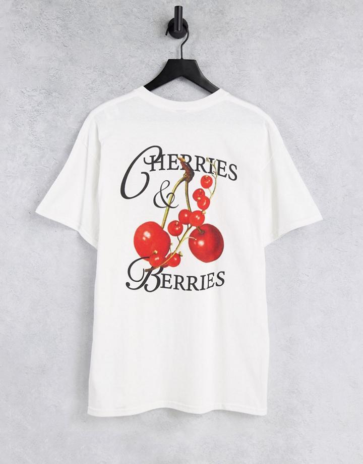 Vintage Supply Cherries & Berries Print T-shirt In White