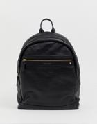 Asos Design Leather Backpack In Black Saffiano With Gold Zips And Emboss - Black