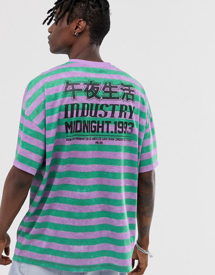Asos Design Oversized Bright Stripe T-shirt With Back Print-multi