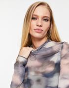 Bolongaro Trevor Sheer Printed Ruched Mesh Top In Blue-blues