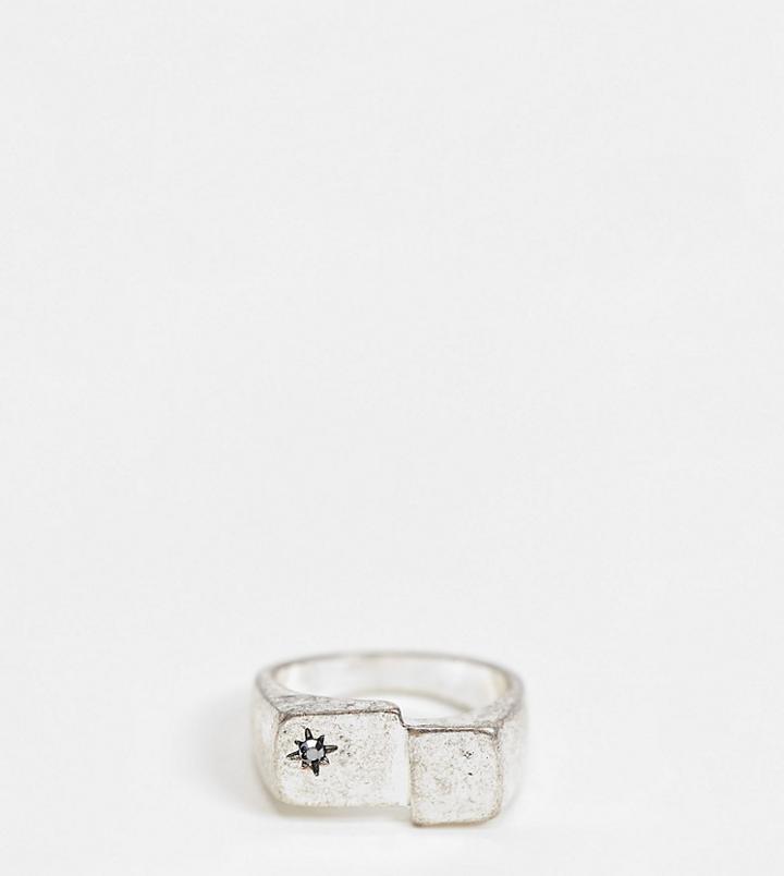 Reclaimed Vintage Inspired Spliced Signet Ring In Silver
