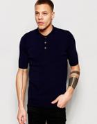 Adpt Short Sleeve Knitted Polo Shirt - Navy
