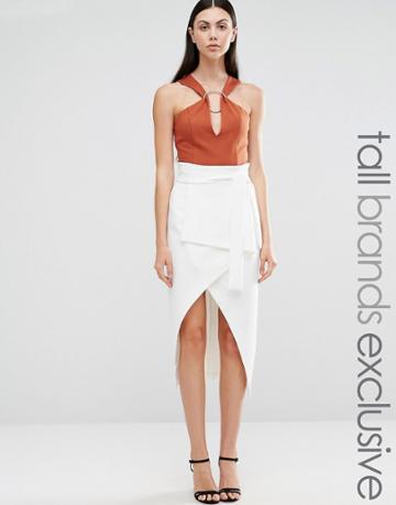 Lavish Alice Tall Wrap Front Detail Column Midi Skirt - White