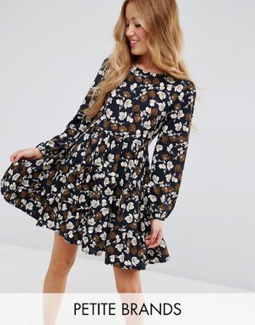 Yumi Petite Long Sleeve Tiered Dress - Black