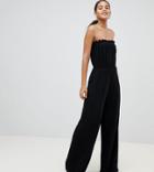 Asos Design Tall Bandeau Jersey Jumpsuit With Wide Leg - Black